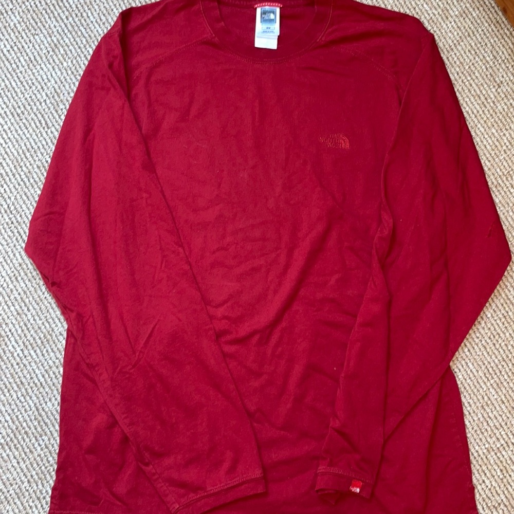 Men’s North Face long sleeve tee shirt dark red/cranberry/burgundy size medium